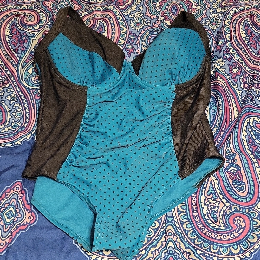 Teal and Black Polka Dot Swimsuit